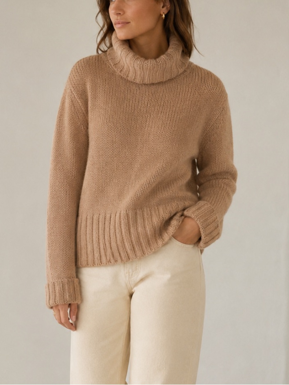 Halogen 100% Lambswool Cowl Turtleneck Sweater